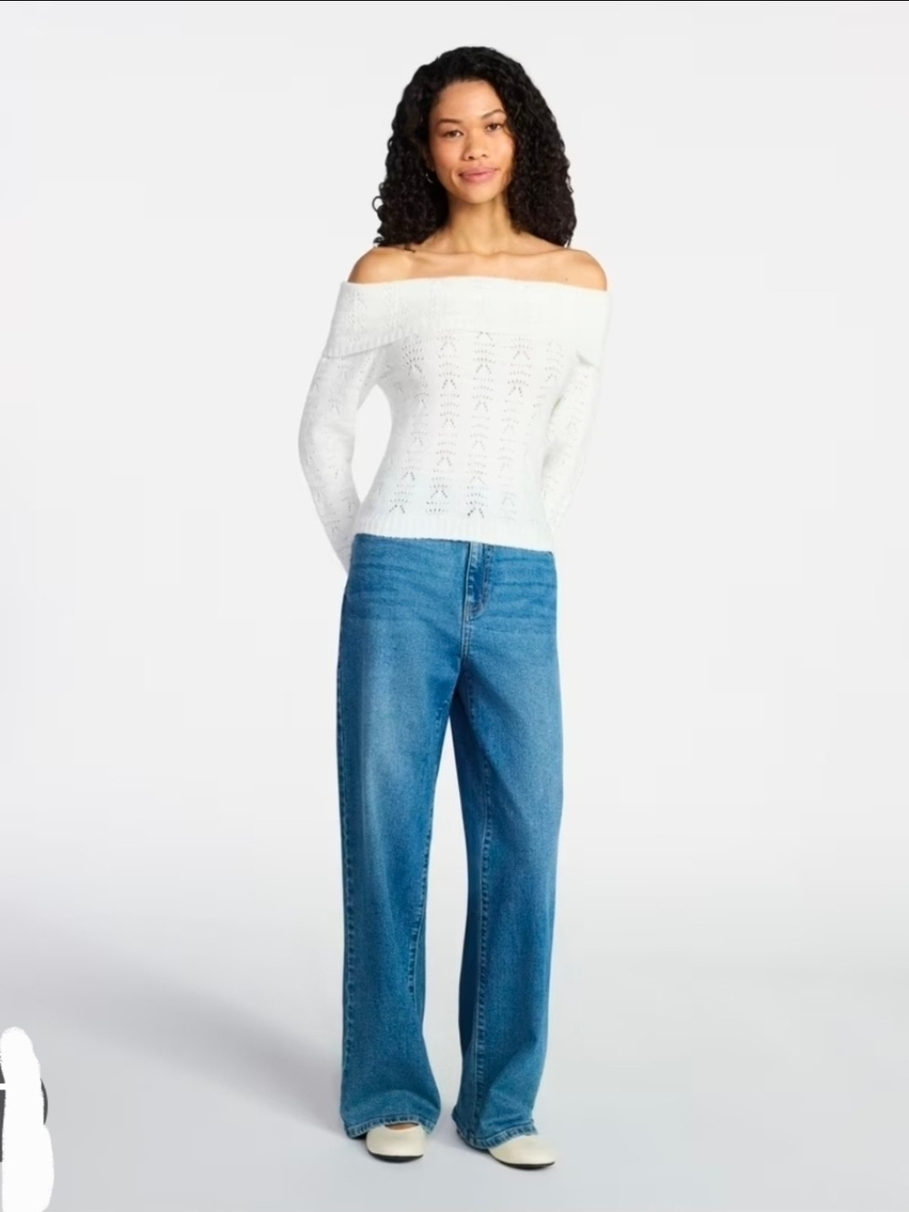 No Boundaries Pointelle Off-The-Shoulder Pullover Sweater, Lightweight XXL-NWT